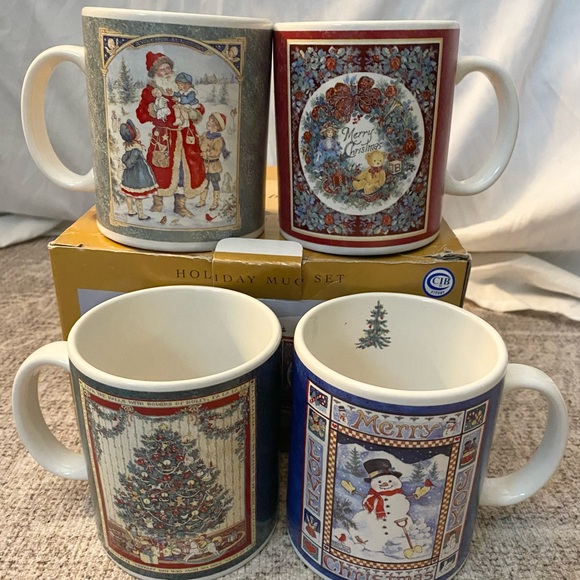 Vintage JCPenney UNICEF Victorian Christmas Mug set 4 IOB Betty Whiteaker 1990s - Picture 1 of 3